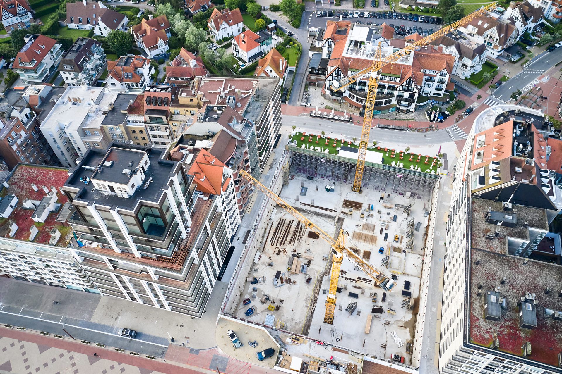 Drone foto bouw ondergrondse parking Albertplein Knokke