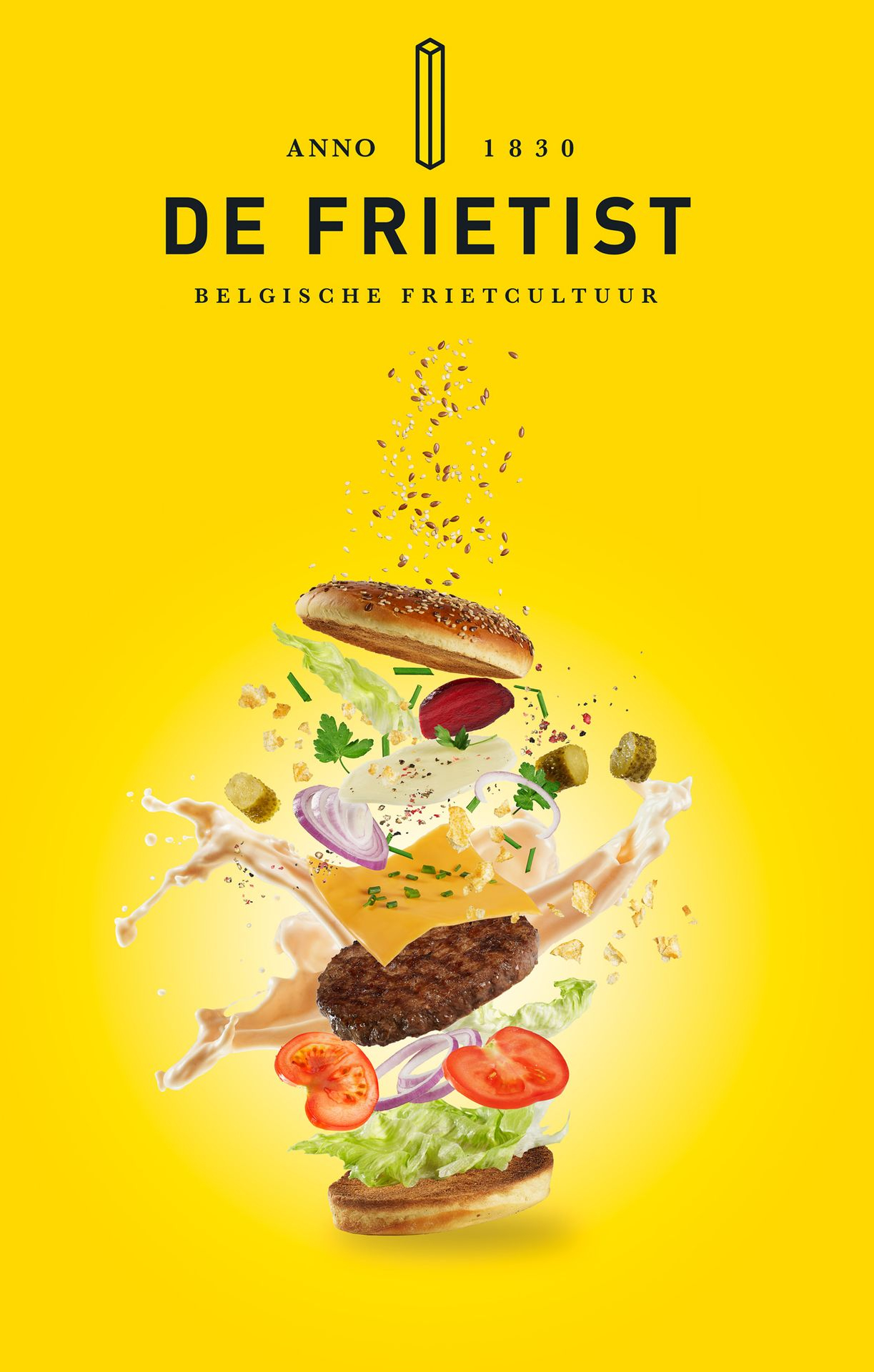 De Frietist vliegende hamburger explosie reclame