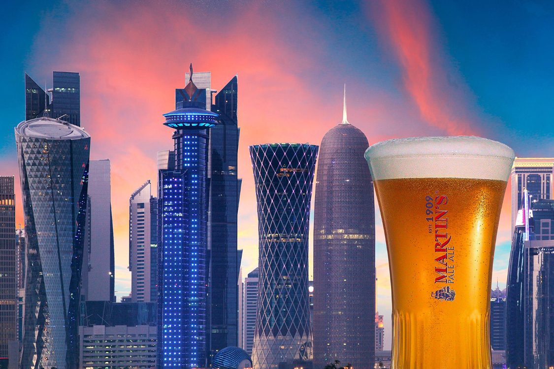 Martins Pale Ale beer in London skyline