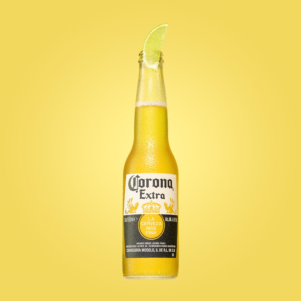 Corona beer bottle with lime wedge