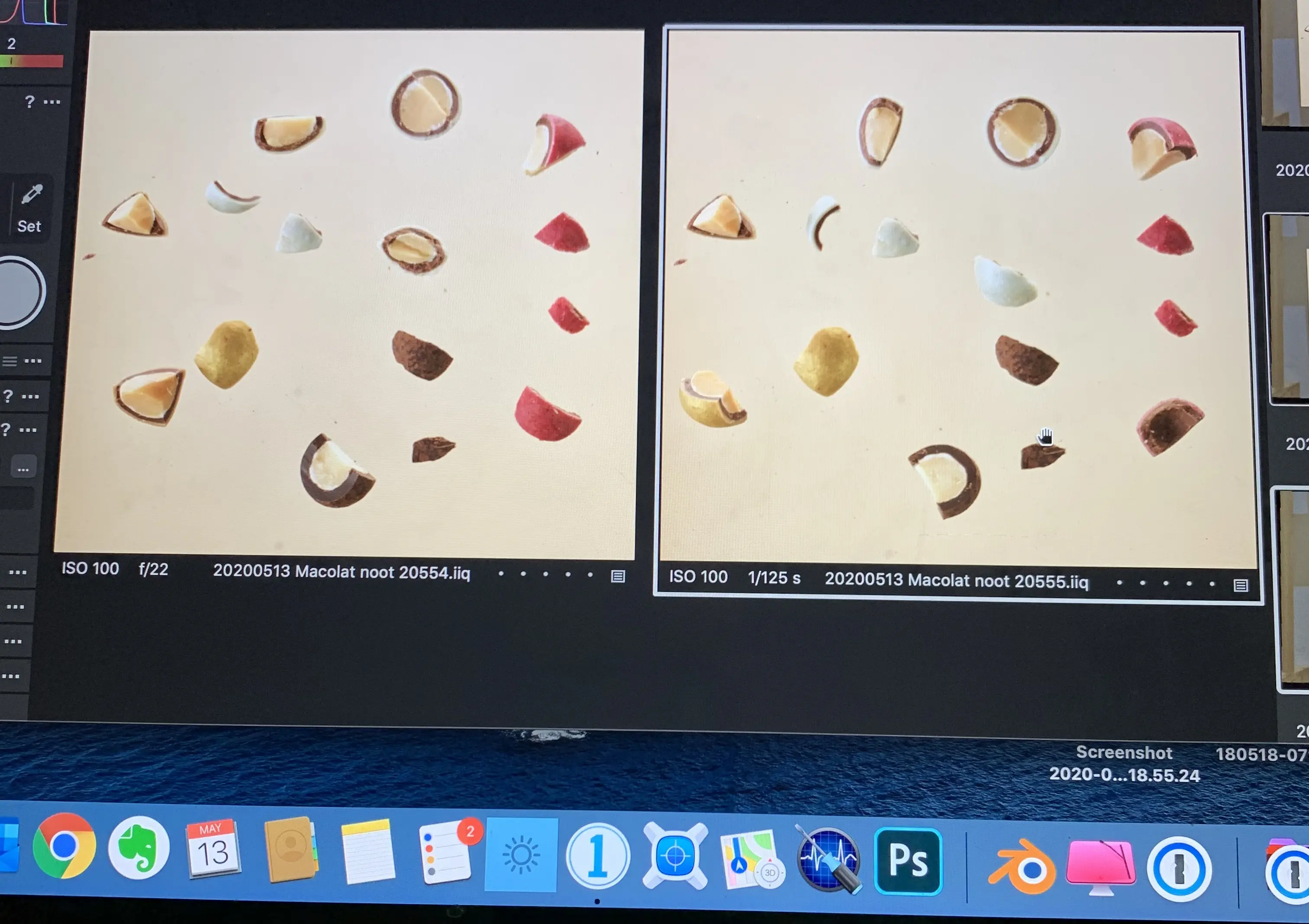 Laptop screen picture with the raw images