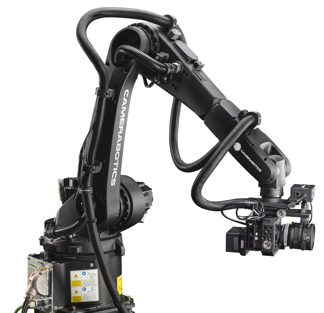 Camerabotics CRX1440 motion control robot met de arm omlaag en een cinemacamera, Studio Ballena
